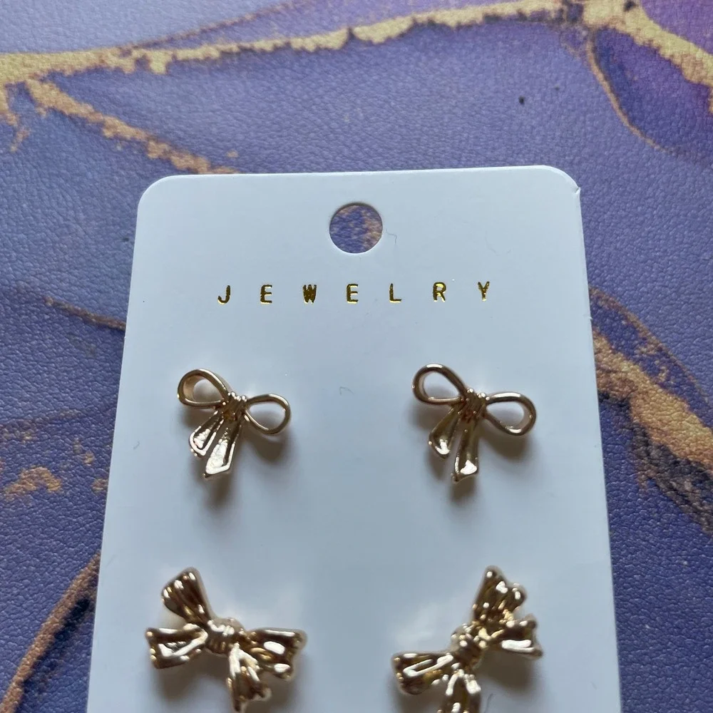 Gold Tone Bow Stud Earrings Set Women Jewelry‎ Set
